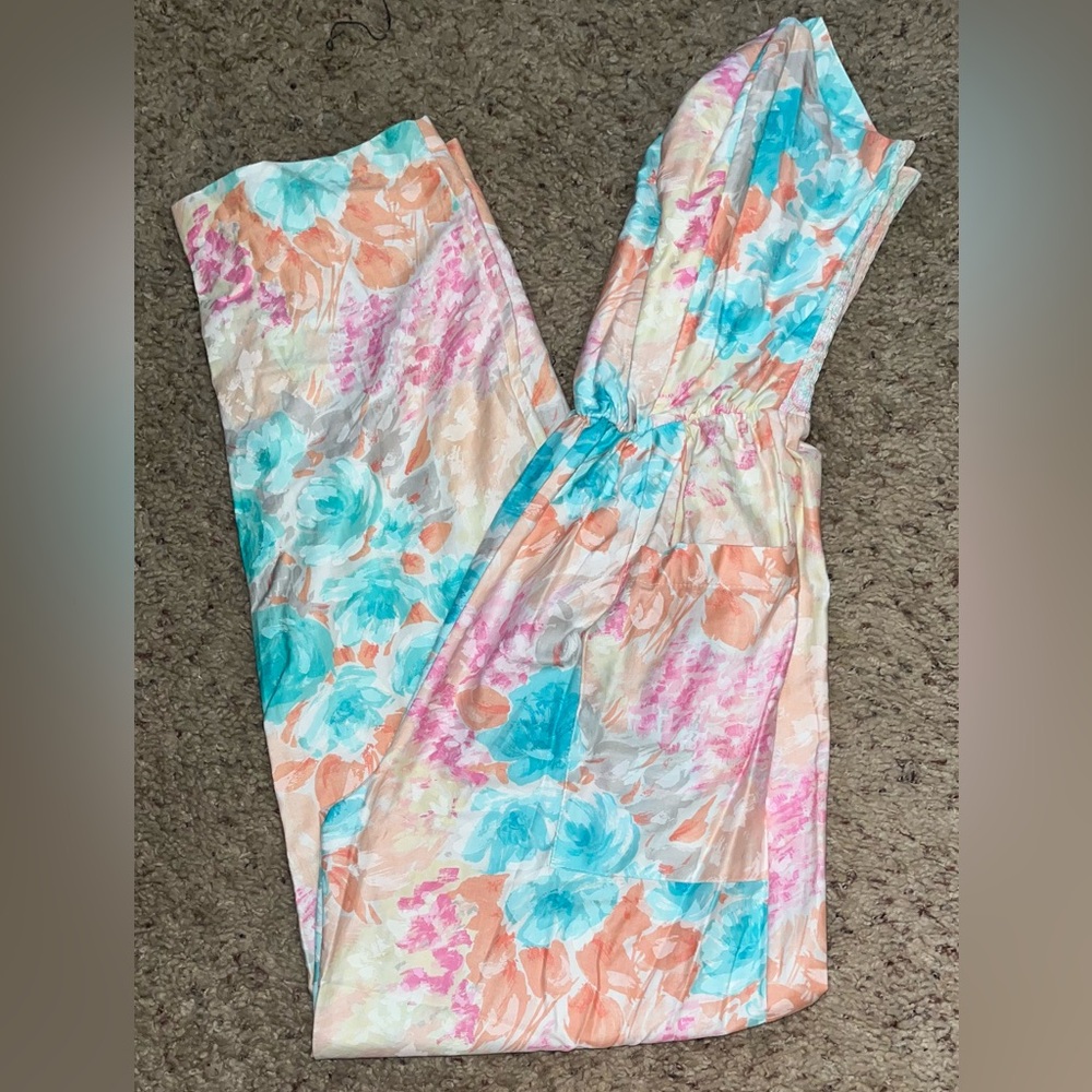 SEA SUNS BY SIR WINSTON FLORAL STRAIGHT LEG STRAPLESS JUMPSUIT / SIZE LARGE - Picture 7 of 9